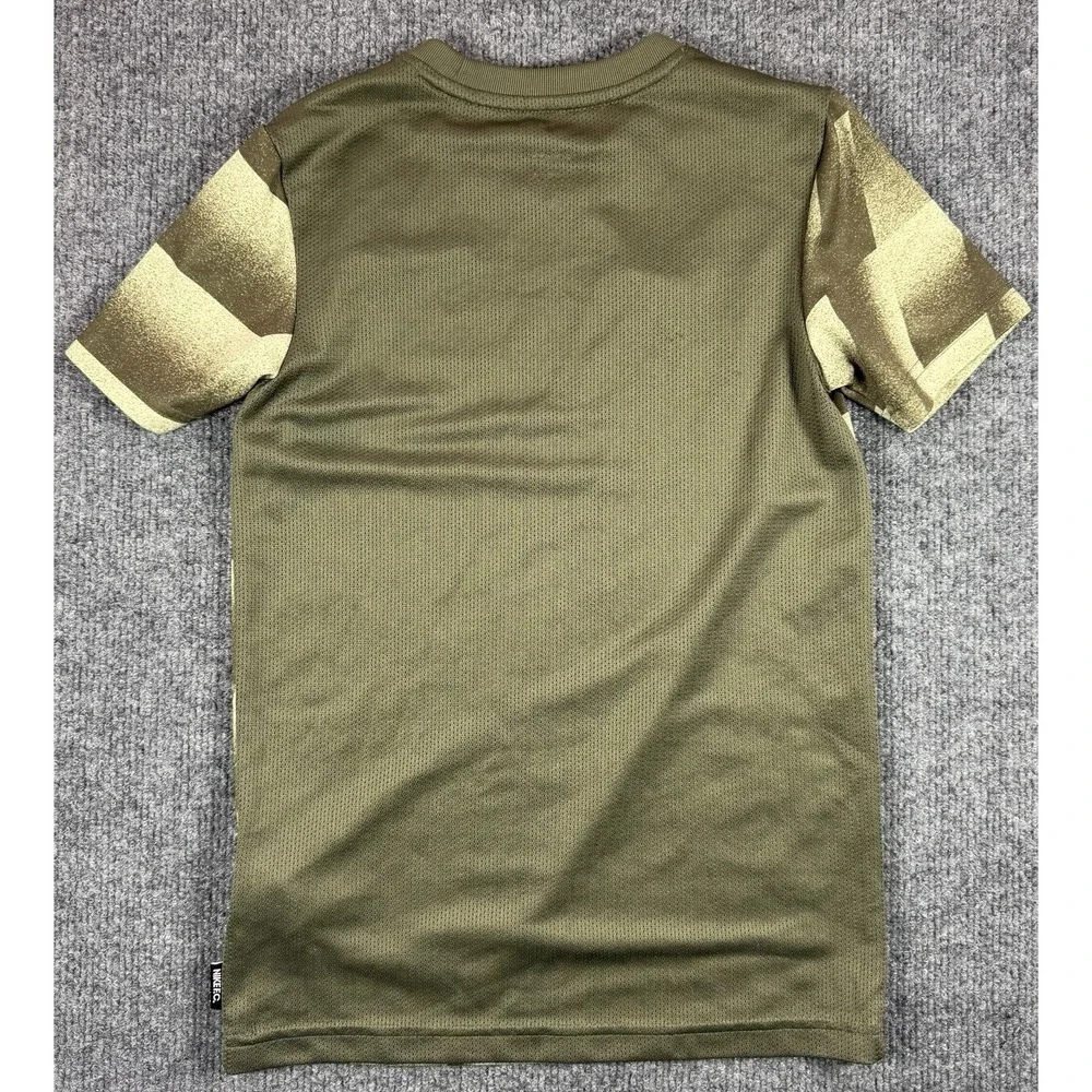 Nike FC Dri Fit Libero Top Medium Olive Geometric Camo Youth Small 8-9